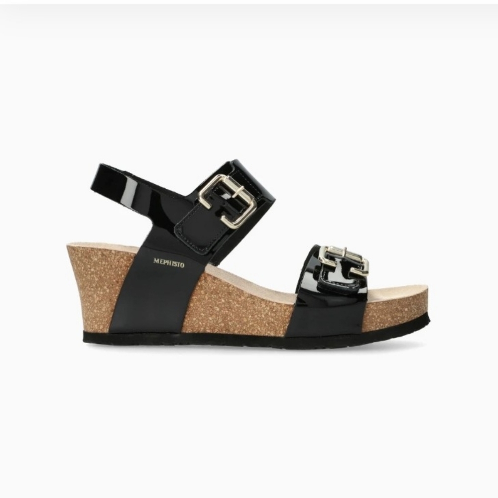 Mephisto Lissandra Black Patent -  Size 10 (41) Wedge Sandals - Picture 2 of 13
